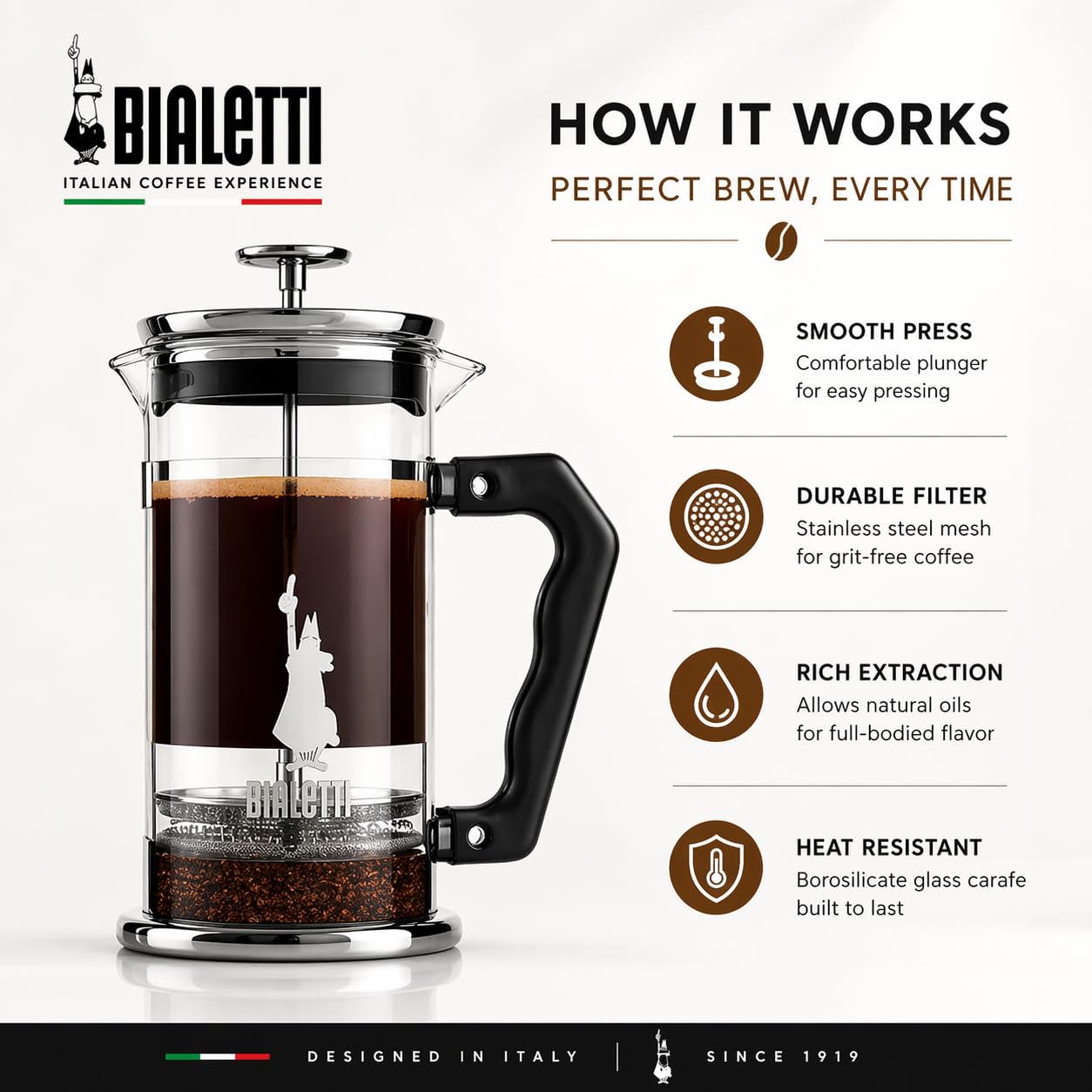 Bialetti Coffeepress French Press Coffee Maker, 8 Cup, Preziosa Stainless Steel (06852)