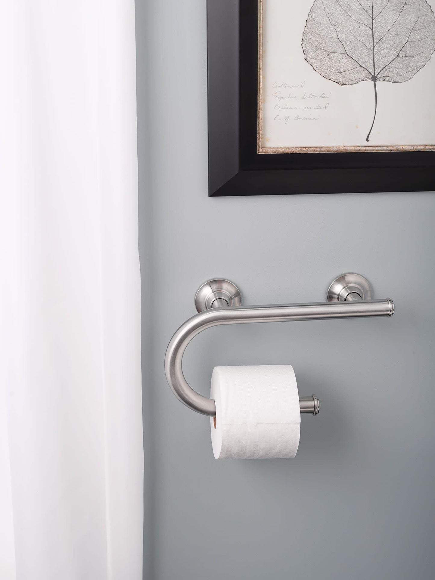 Moen Brushed Nickel Bathroom Safety 8-Inch Wall Mounted Grab Bar with Integrated Toilet Paper Holder, LR2352DBN