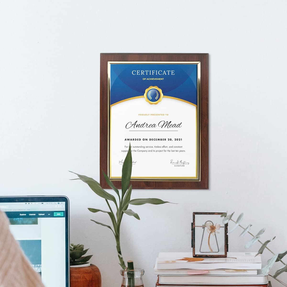 10.5 x 13" Certificate Display Plaque - Offered in Coated Cherry Wood with an 8.5 x 11" Gold Frame - Slide in Your Diploma, Award Certificate, Award of Achievement, Class Photo, and More