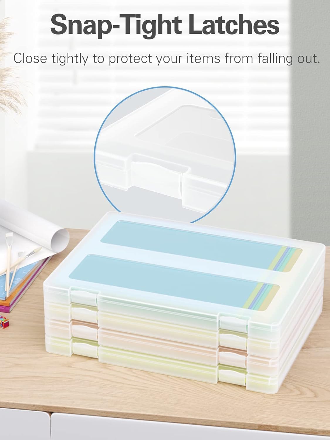 iBune 8-Pack A4 Plastic Paper Organizer Box, Scrapbook Storage for 8.5” x 11” Letter Papers, Portable Document Holder, Board Games Art Supplies Sticker Organizers (2 Inner Size)