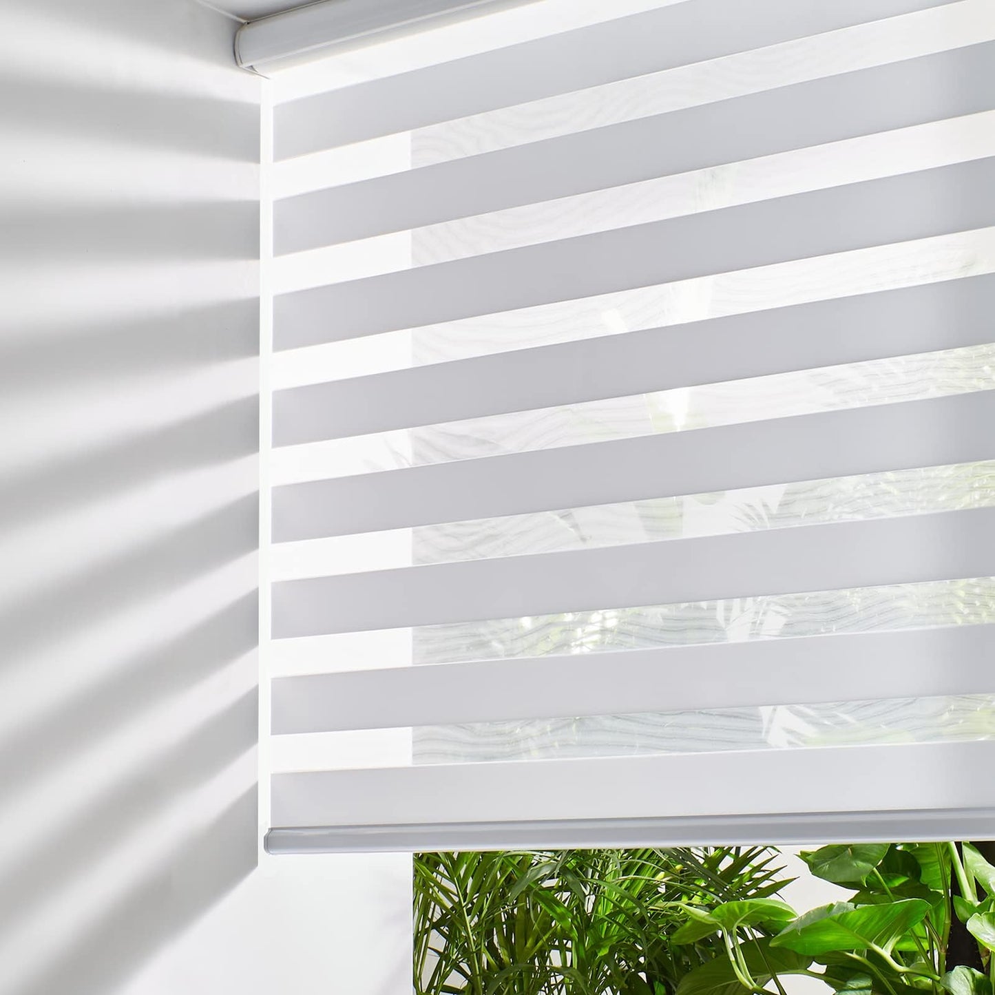 Persilux Cordless Zebra Blinds for Windows, Free-Stop Room Darkening Window Blinds (26" W x 72" H, White) Light Control for Day and Night, Privacy Protection Window Treatments Roller Shades for Home