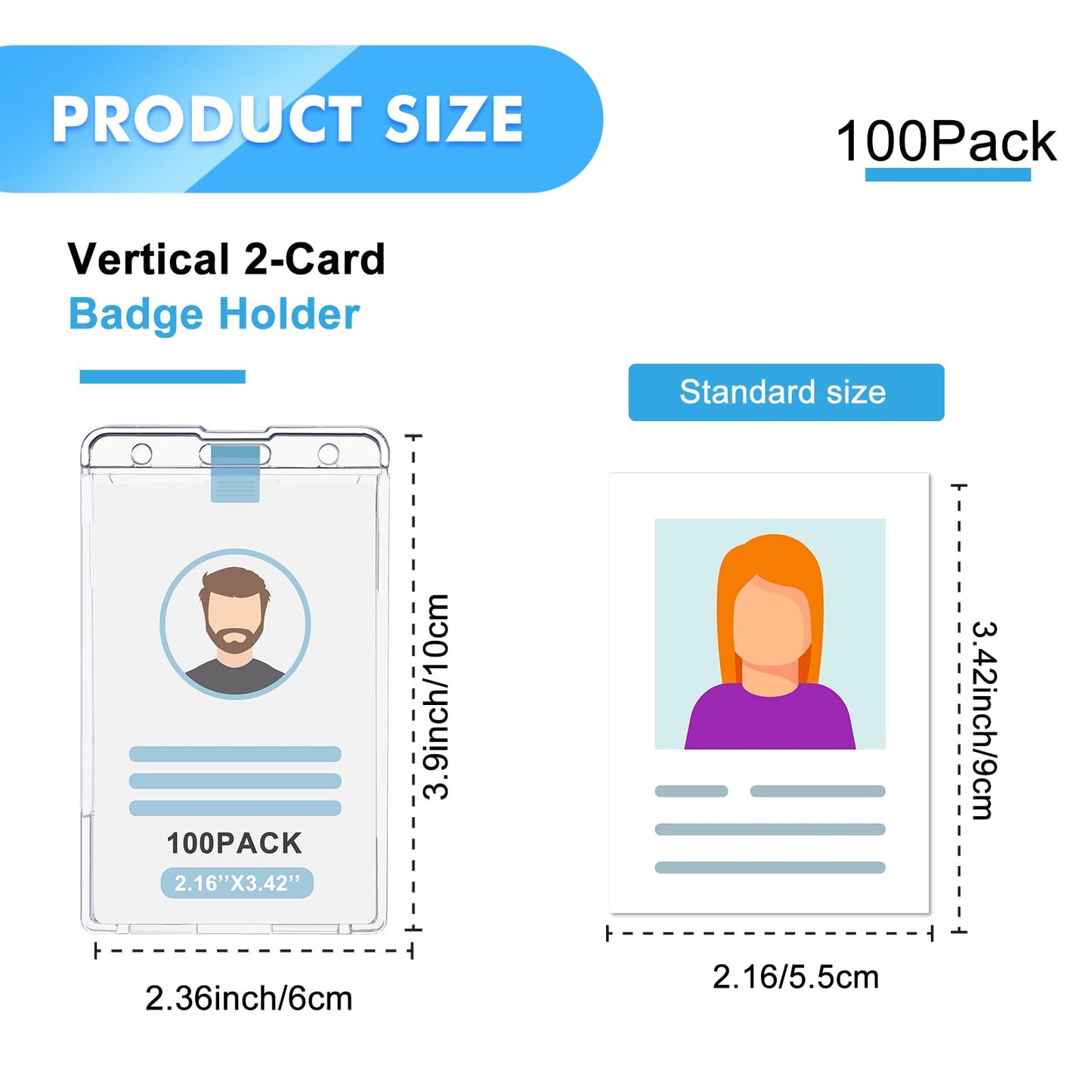 Patelai 100 Pcs Hard Plastic Badge Holder with Thumb Slot Dual Sided Clear Card Holder Badge Protector Vertical ID Holders for Badge Office School Driver's Licenses and Passes
