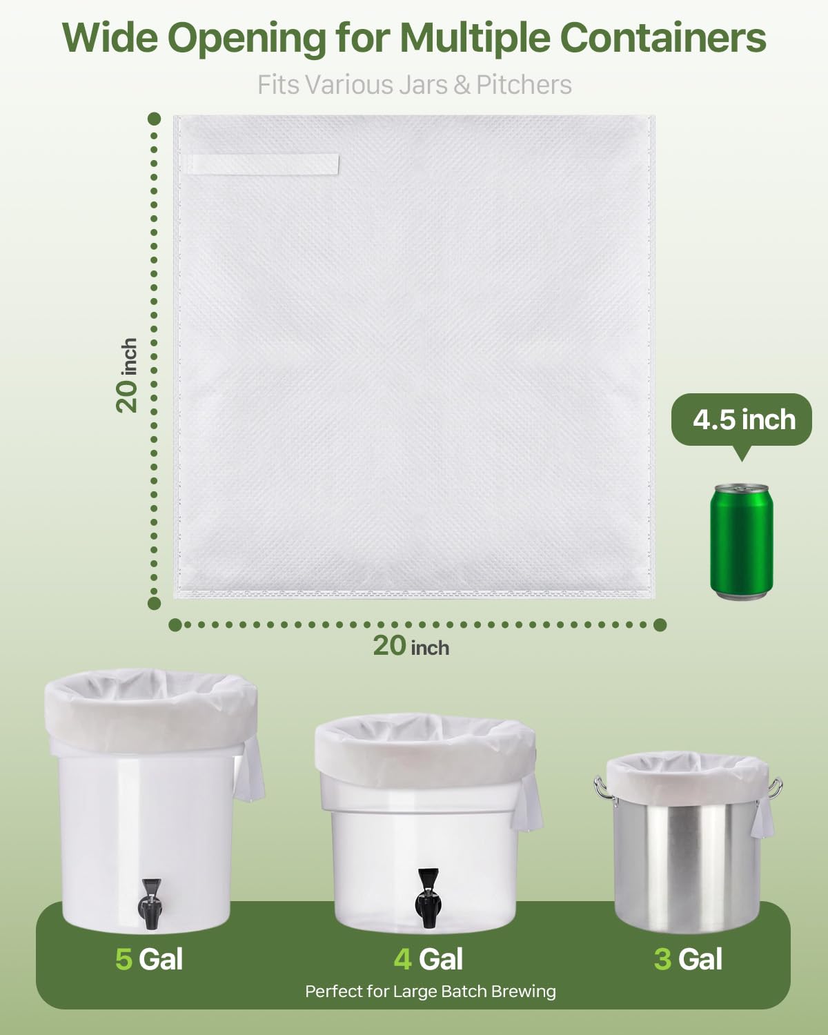Grasseed 50Pack 20" x 20" Cold Brew Filter Bags for Commercial Coffee Makers, Non-woven Commercial Cold Brew Bag with Straps Fits 5 Gallon System