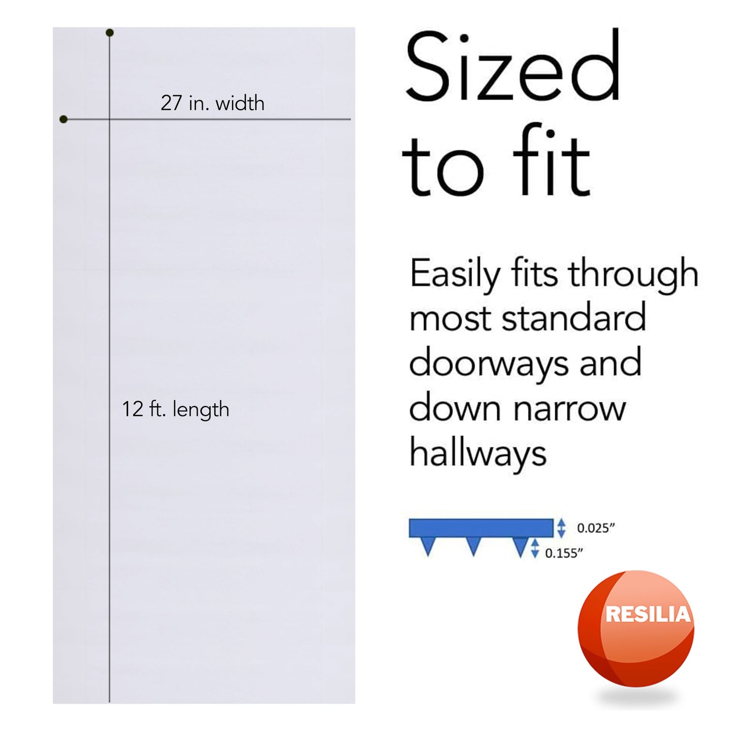 RESILIA Low-Pile Carpet Runner - Non Slip Carpet & Rug Protection, Washable Clear Vinyl Floor Runners, 27 Inches Wide x 12 Feet Long, Made in The USA