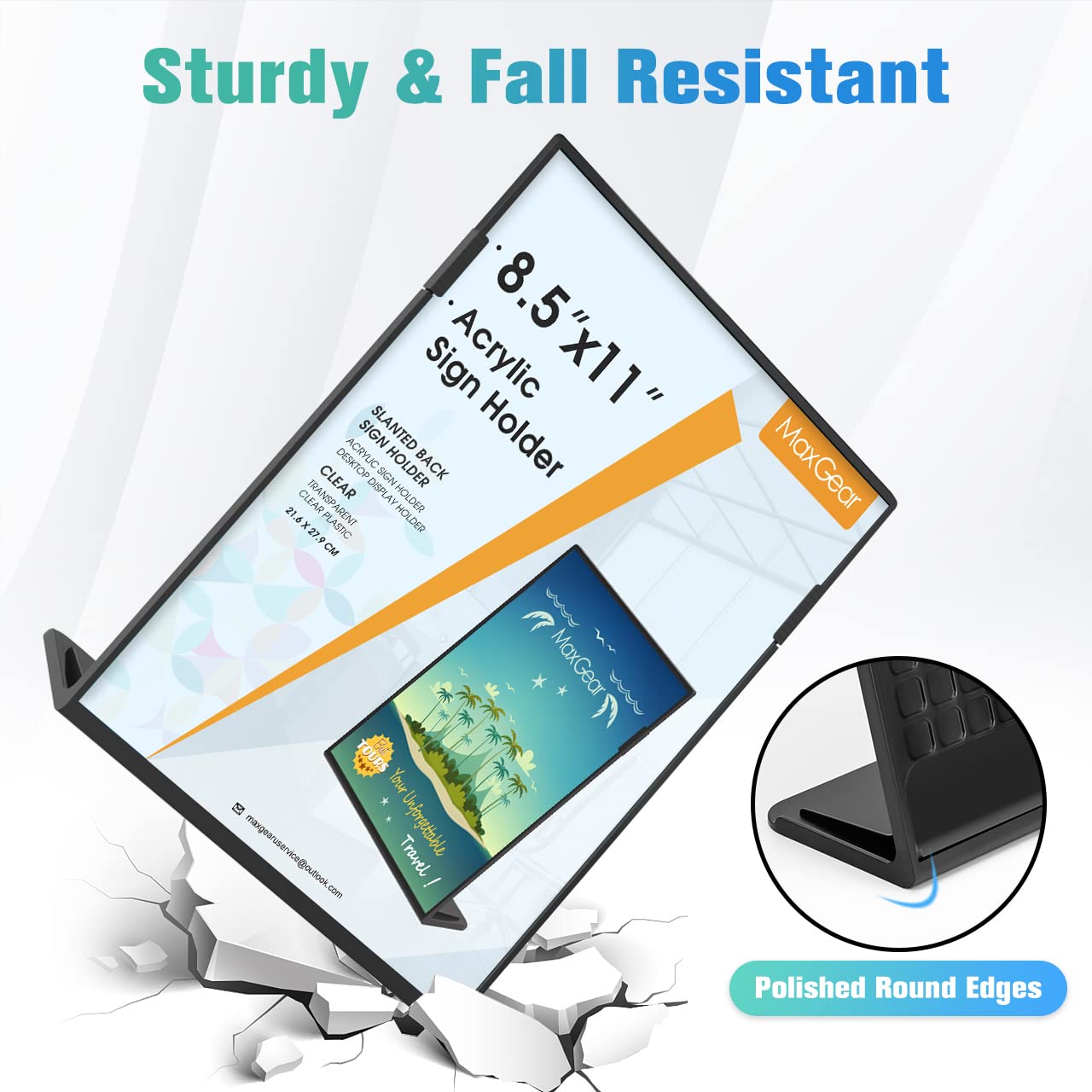 MaxGear Fall Resistant Acrylic Sign Holder 8.5 x 11 Inches 12 Pack, Slant Back Table Flyer Menu Display Stand, Heavy Duty Plastic Acrylic Sign Frame Paper Holder for Business, Store, Restaurant, Black