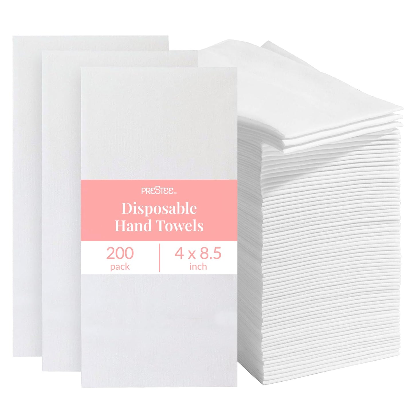 Prestee 200 Disposable Paper Hand Towels That Feel Like Linen Napkins, 2-Ply - Guest Towels, Wedding Paper Napkins, Disposable Napkin for Guest Bathroom, Parties, Dinners, Events (White)