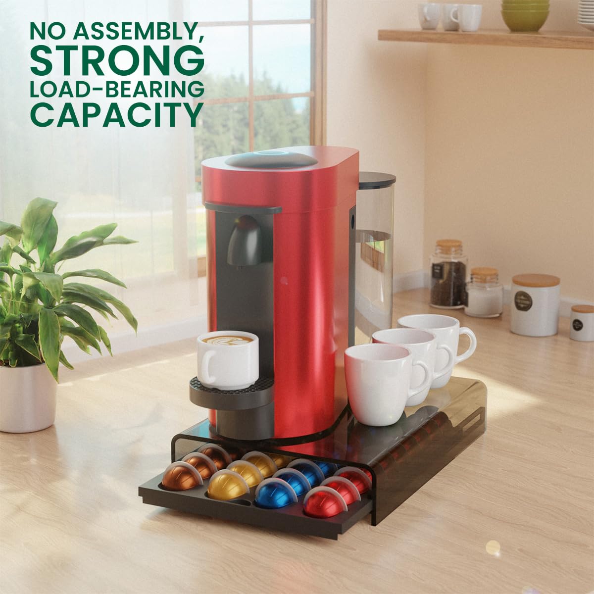 Coffee Pods Storage for Nespresso Vertuo Capsules Organizer, with Arcylic Top & Plastic Drawer, Holds 40 Pods