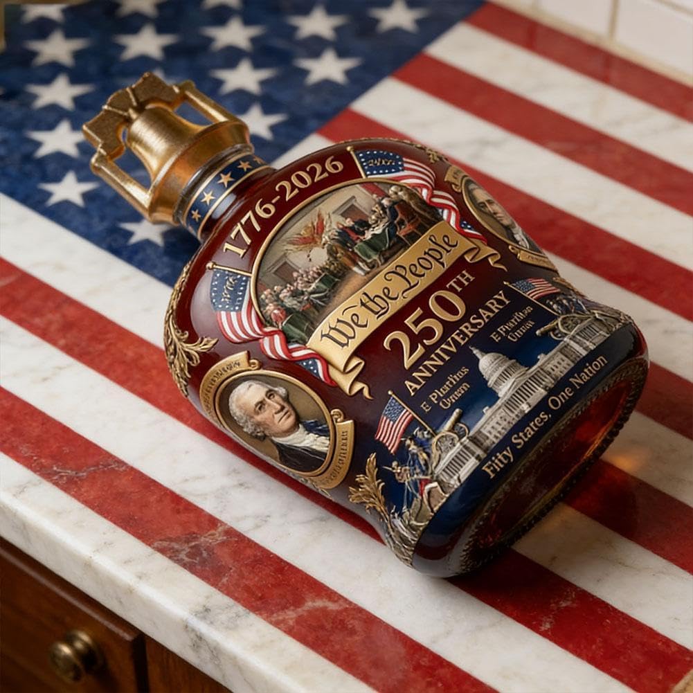 Commemorative 250th Anniversary Whiskey Decanter, Honor America's Milestone with This Patriotic Collector's Bottle, Ideal Independence Day Gift for Dad & Veterans