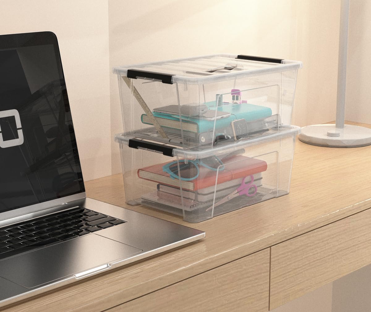Krihan Clear 9-Pack Plastic Storage Bins with Lids, 6 Quart Stackable Containers Organization with Latch Buckle