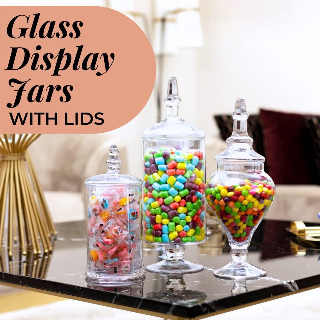 Mantello Glass Apothecary Jars with Lids - Set of 3 for Candy Buffet, Bathroom, Kitchen, Large