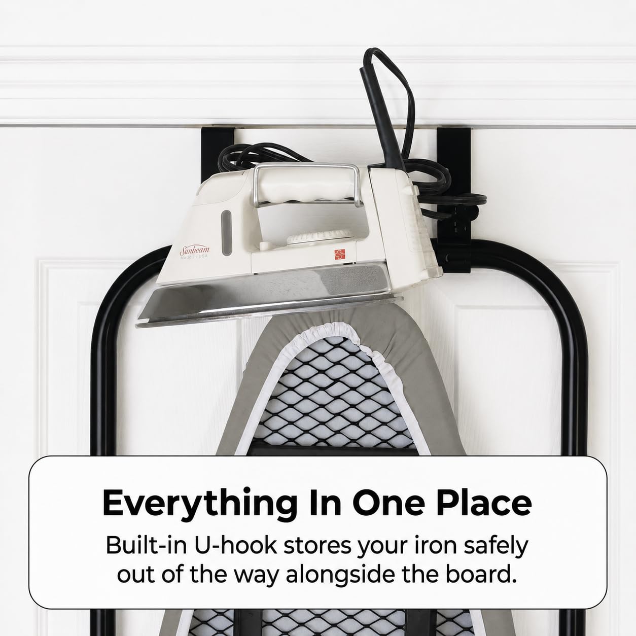 Household Essentials Over the Door Ironing Board, Self-Closing, Slim and Compact, Perfect for Small Spaces, Includes Padded Board Cover, Matte Black