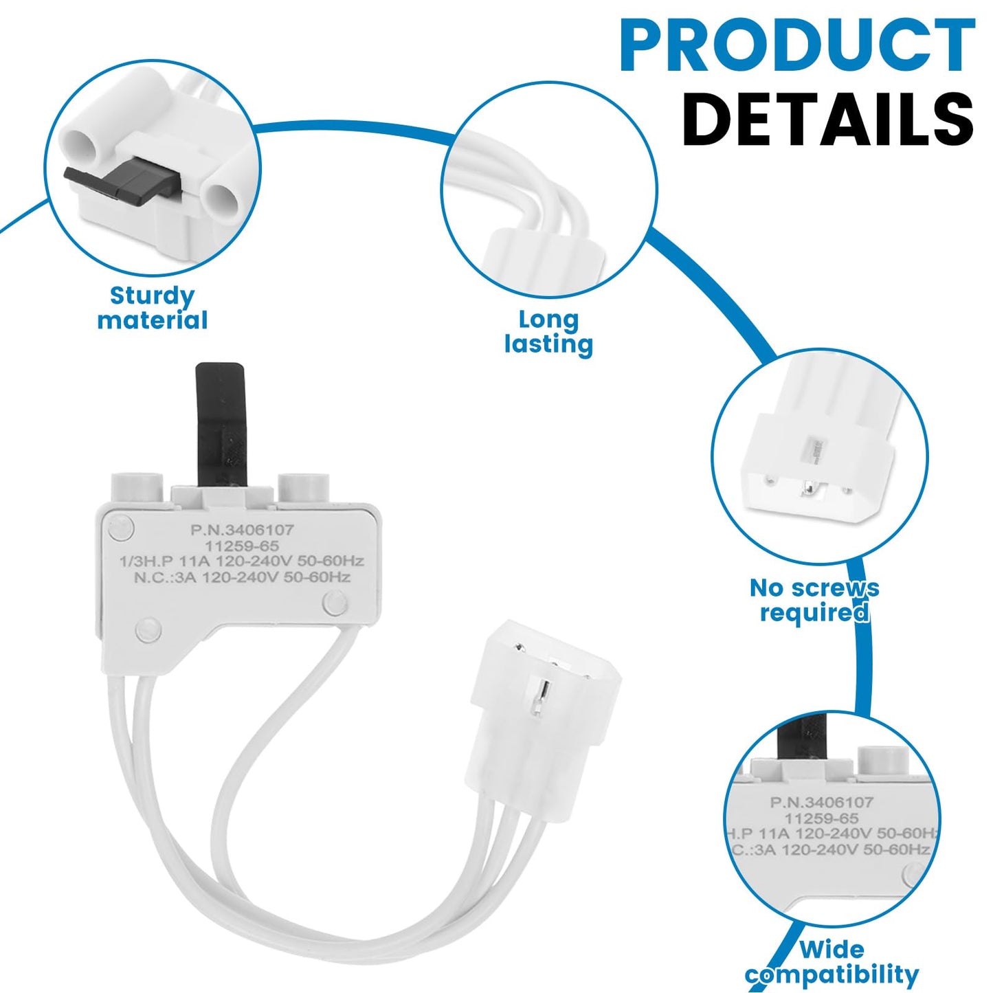 12Pack WP3406107 Dryer Door Switch Replacement Compatible with Whirlpool for Amana for Kenmore Dryers Replaces Part