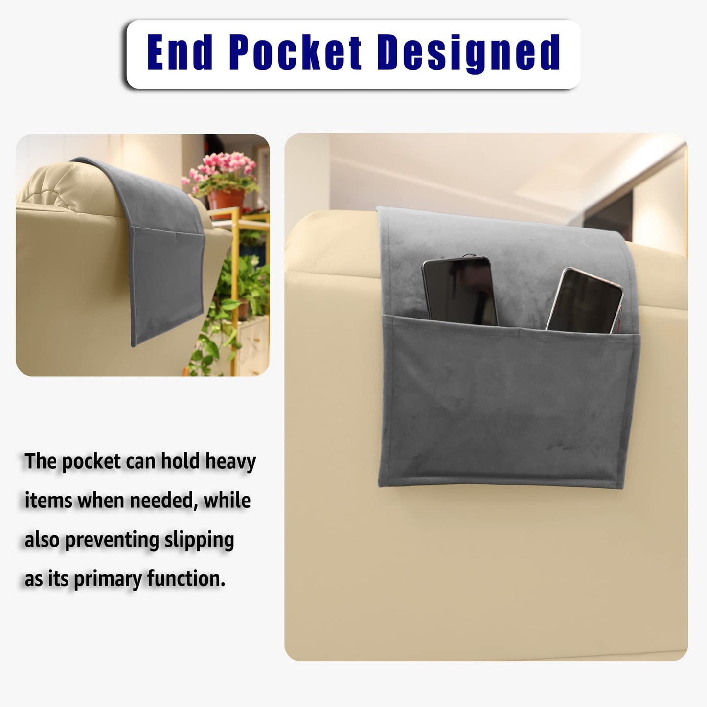AmazeCov Adjustable Headrest Pillow for Recliners and Armchairs - Non-Slip Velvet Cushion for Neck Support and Pain Relief (Gray)