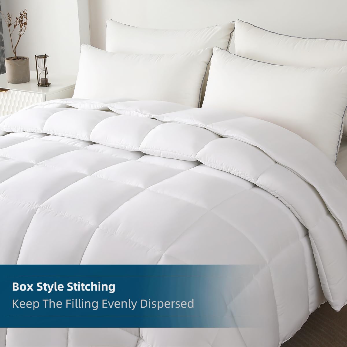 Oversized King Comforter 120x98, Extra Large Super King, Spring Lightweight Soft Quilted Down-Alternative Duvet Insert, Fluffy Breathable Microfiber with 8 Corner Tabs, All Season Bedding White