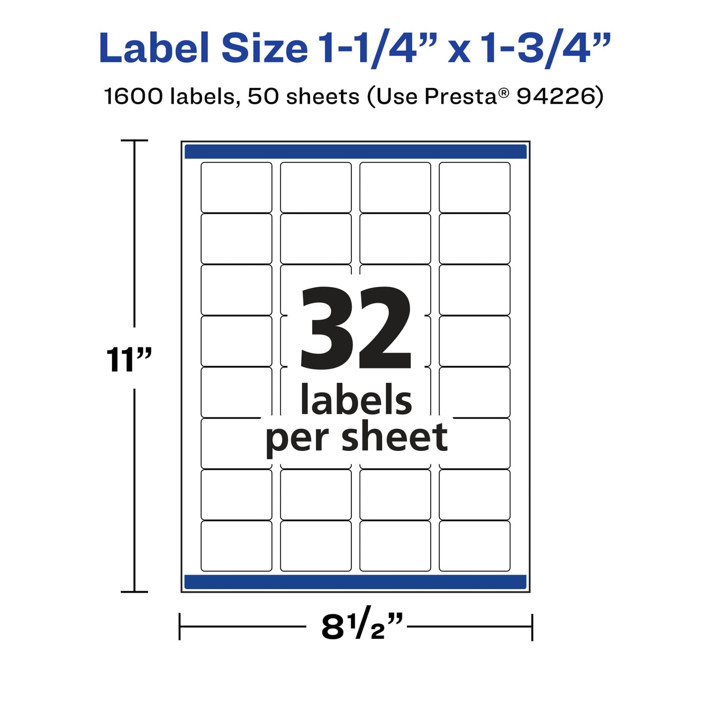 Avery Matte White Rectangle Labels, Sure Feed Technology, 1.25" x 1.75", 1,600 Matte White Printable Labels