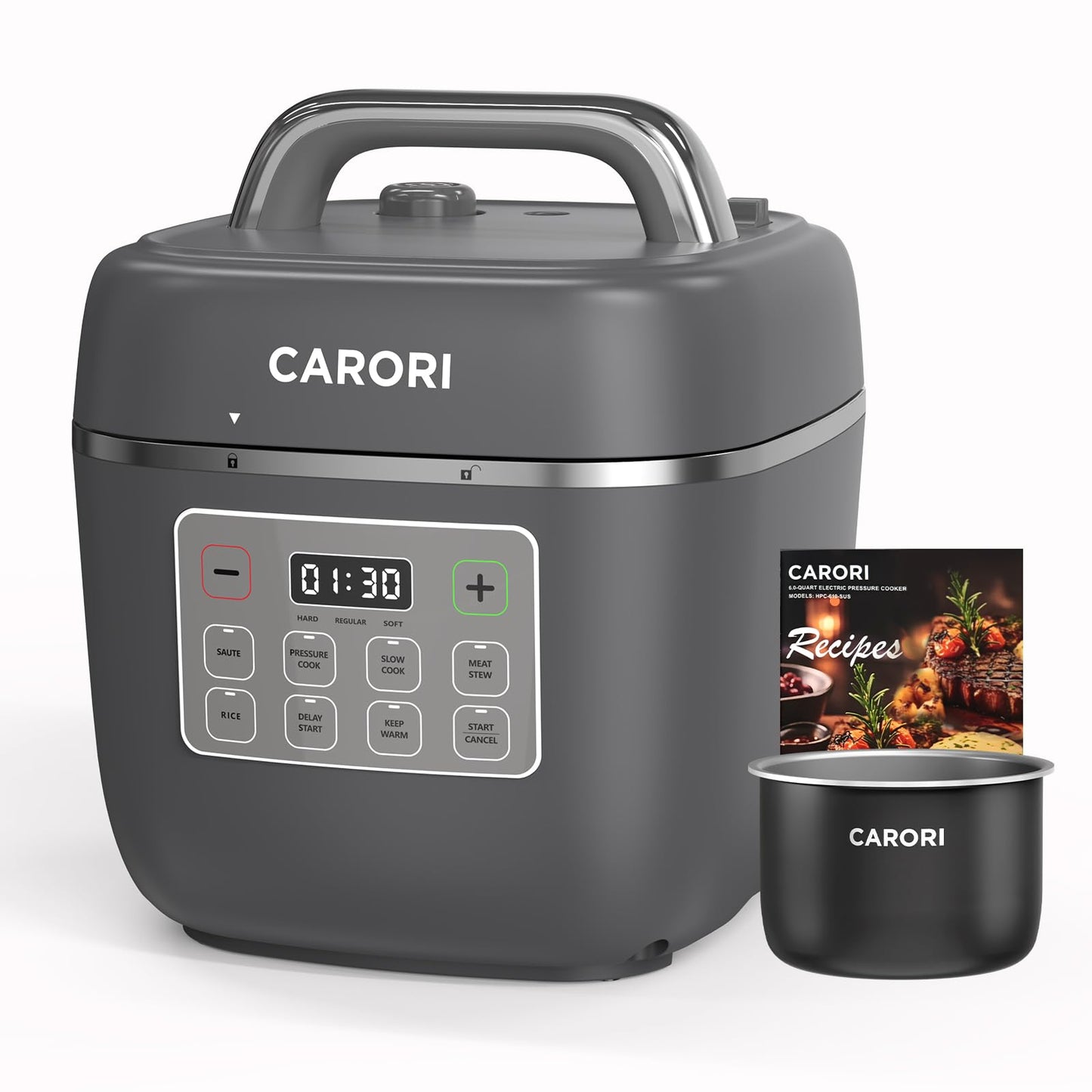 Carori 8-in-1 Electric Pressure Cooker, Compact 3 QT All-in-1 Multi-Cooker with Ceramic Pot, Saute, Slow Cook, Rice, Stew, Delay Start, Keep Warm & Safe Vent, Gray