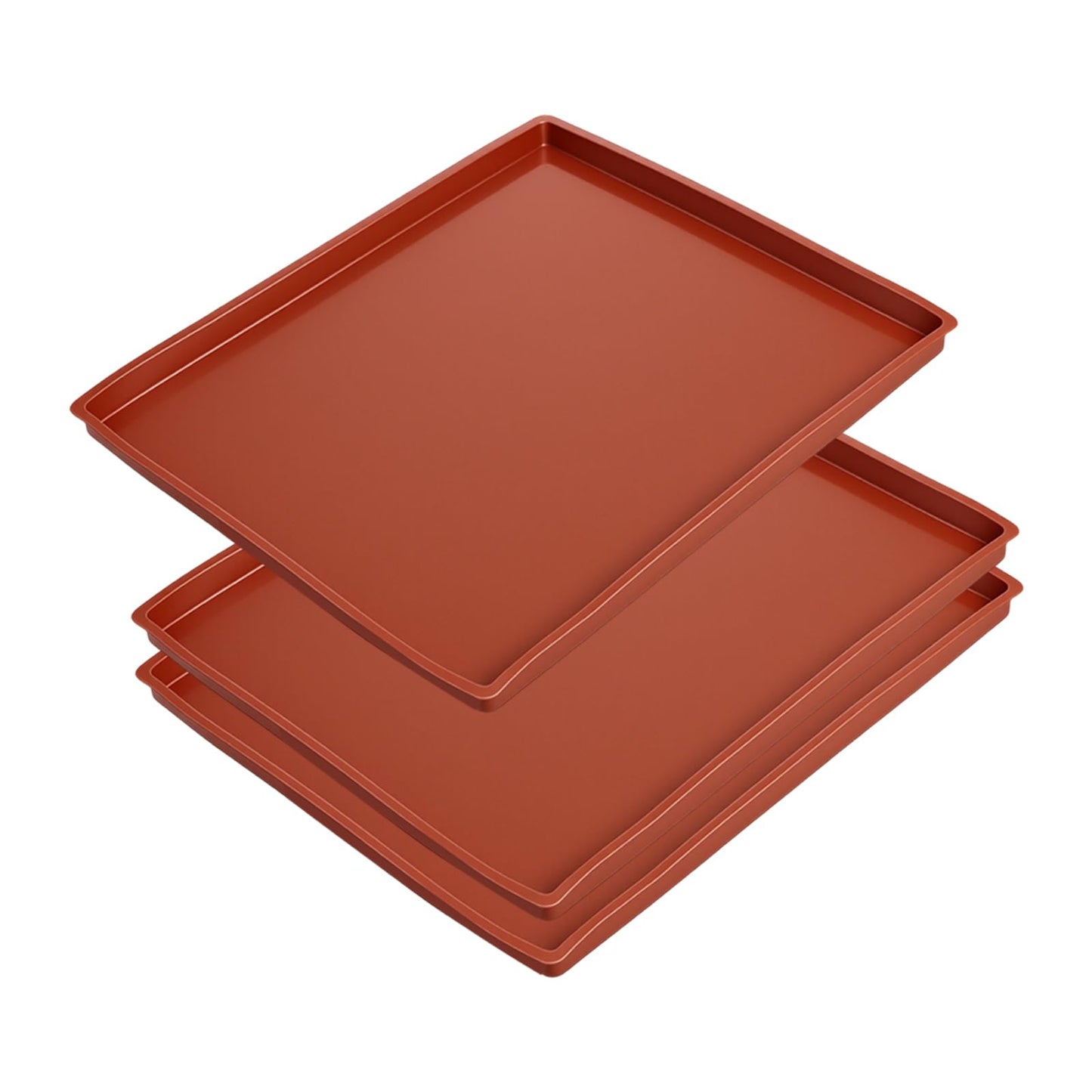 TAICHEUT 10 PCS Silicone Dehydrator Trays, 12 x 10 Inches Dehydrator Fruit Roll Sheets with Edge, Non-Stick Silicone Tray Liner for Fruit, Jerky, Meat and Yogurt, Brown