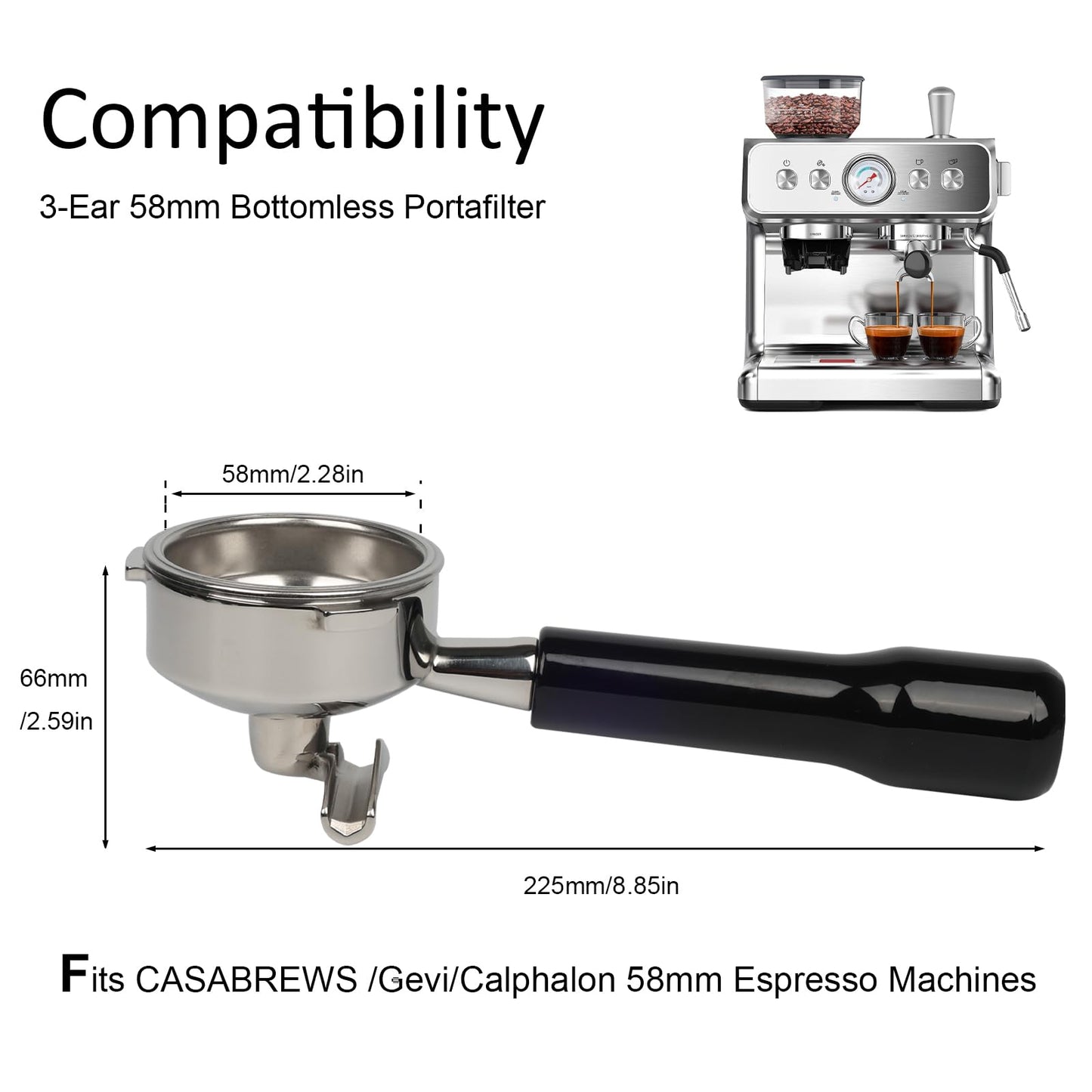CAPFEI 58mm Portafilter 3 Ears with Double Spout Compatible with Temp IQ/Casabrews 5700Gense and Other 58mm Portafilter with Three Prongs Thickness 4.9mm