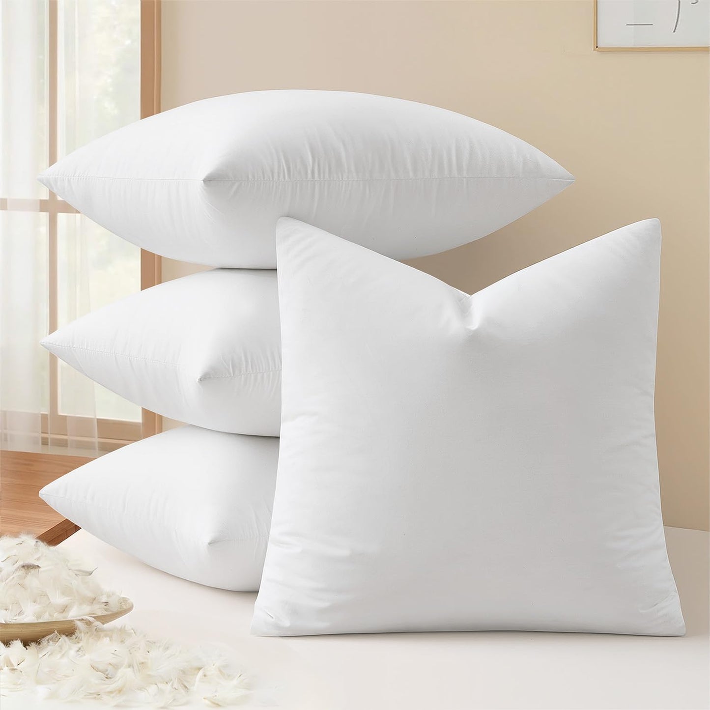 MIULEE Pack of 4 20x20 Pillow Inserts, Premium Feather and Down Decorative Throw Pillows, Fluffy and Choppable, Cotton Fabric for Sofa Bed Couch