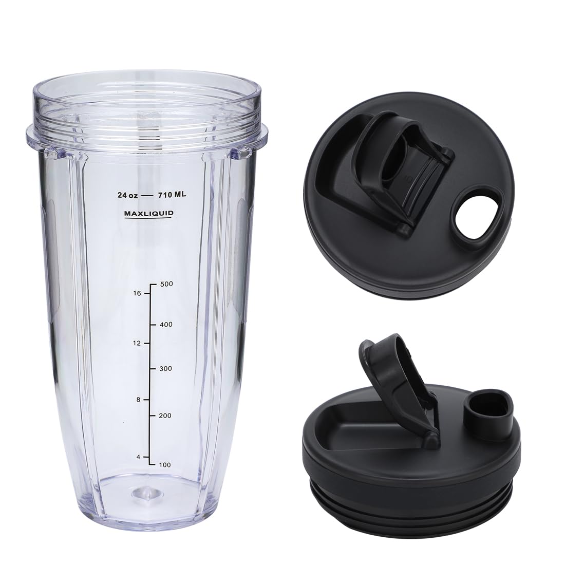 24oz Blender Cups and 7 Fins Blade for Ninja Nutri BN401, BN400, BN801, BN800, Replacement Cups with Sip and Seal Lids. (2Pcs 24oz Cups+1 Pc Blade)- BPA Free.