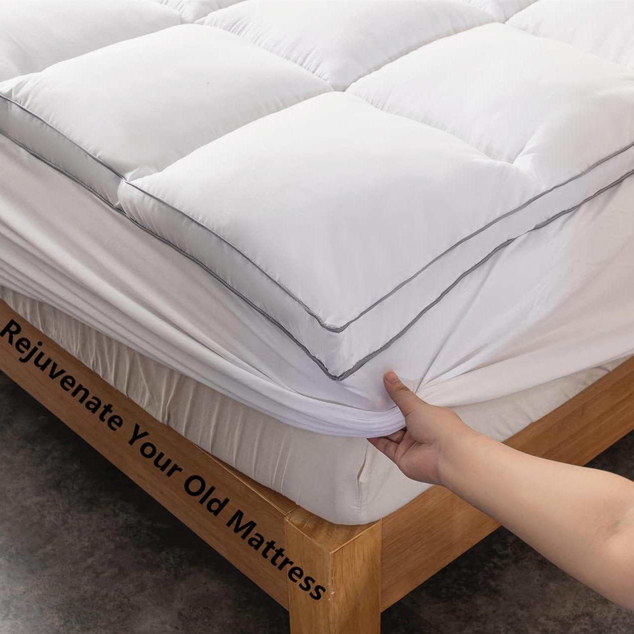 DROVAN Mattress Topper Queen Size - Extra Thick Mattress Pad Cover - Pillow Top Deep Pocket with Breathable 7D Spiral Fiber Filling Cooling Mattress Cover