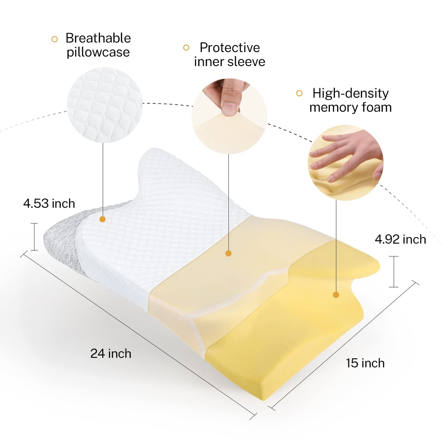 Misiki Cervical Neck Pillow for Pain Relief, Butterfly Contour Memory Foam Pillow for Side Back Sleepers, Ergonomic Bed Pillow with Washable Cover for Shoulder Support, 24x15 Inch