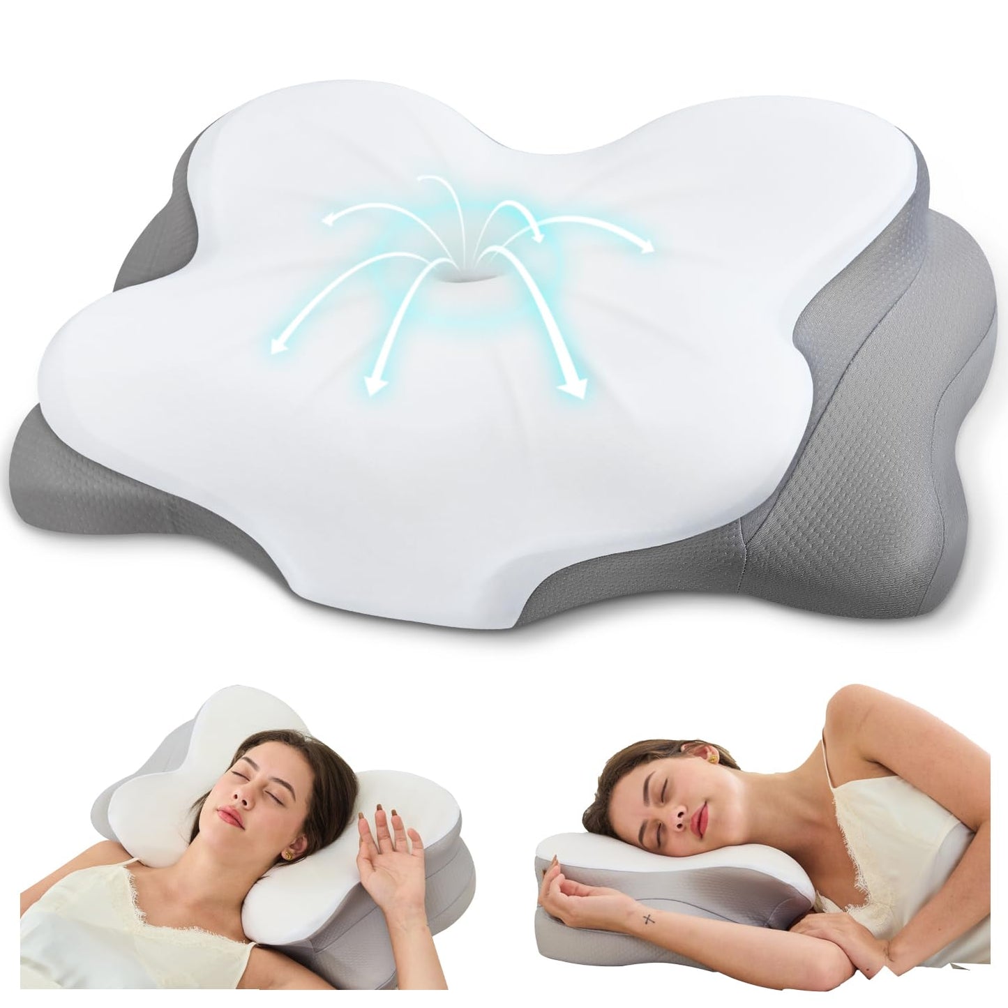 Fyova Cervical Neck Pillow, Ergonomic Memory Foam Pillows for Neck Pain Relief with Breathable Pillowcase, Adjustable Contour Neck Support Pillow for Side Back Stomach Sleepers, Odorless