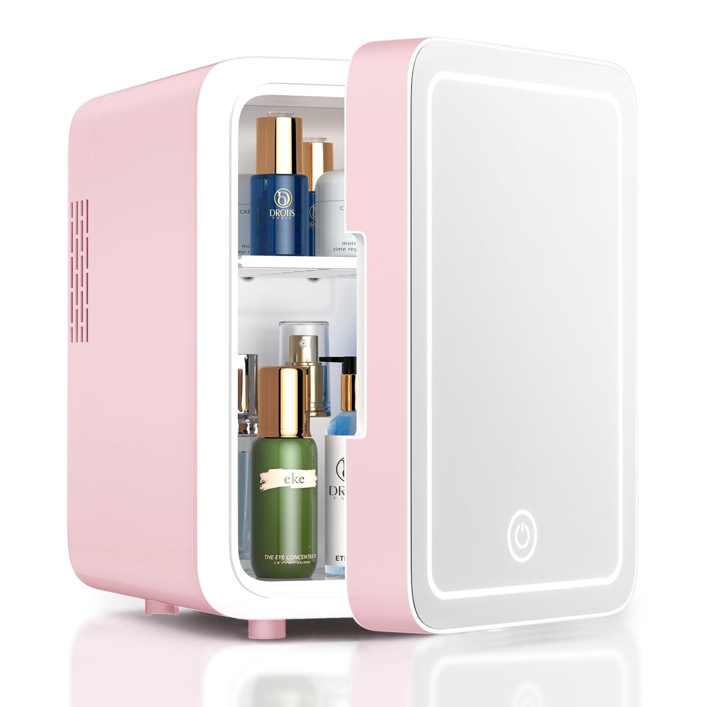 CUTIEWORLD Skincare Fridge with Dimmable LED Light Mirror, 4L Mini Fridge For Desktop, Travel or Cool & Heat, Makeup Fridge for Cosmetics, Skin Care and Food, Pink