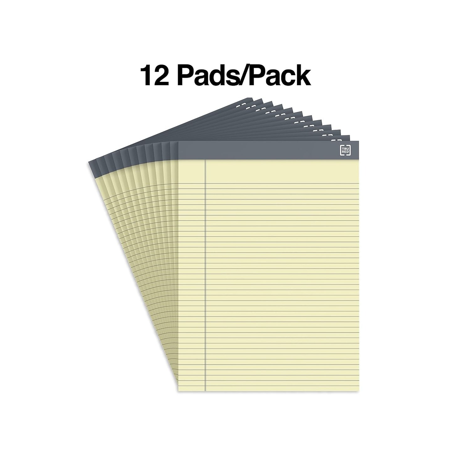TRU RED Notepads, 8.5” x 11.75”, Narrow Ruled, Canary, 50 Sheets/Pad, 12‑Pack