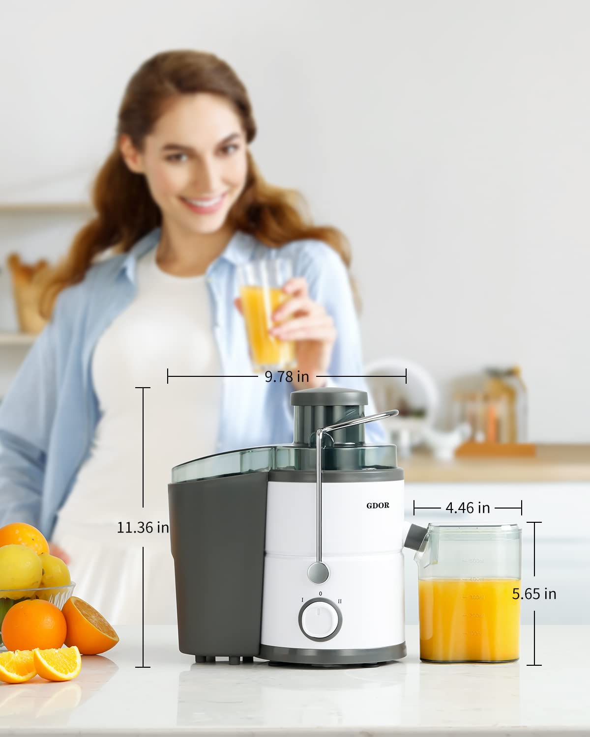 GDOR 800W Juicer Machine, 3” Wide Feed Chute, Dual-Speed Centrifugal Juicer for Fruits & Vegetables, Anti-Drip Function, BPA-Free, Easy to Clean with Brush, White