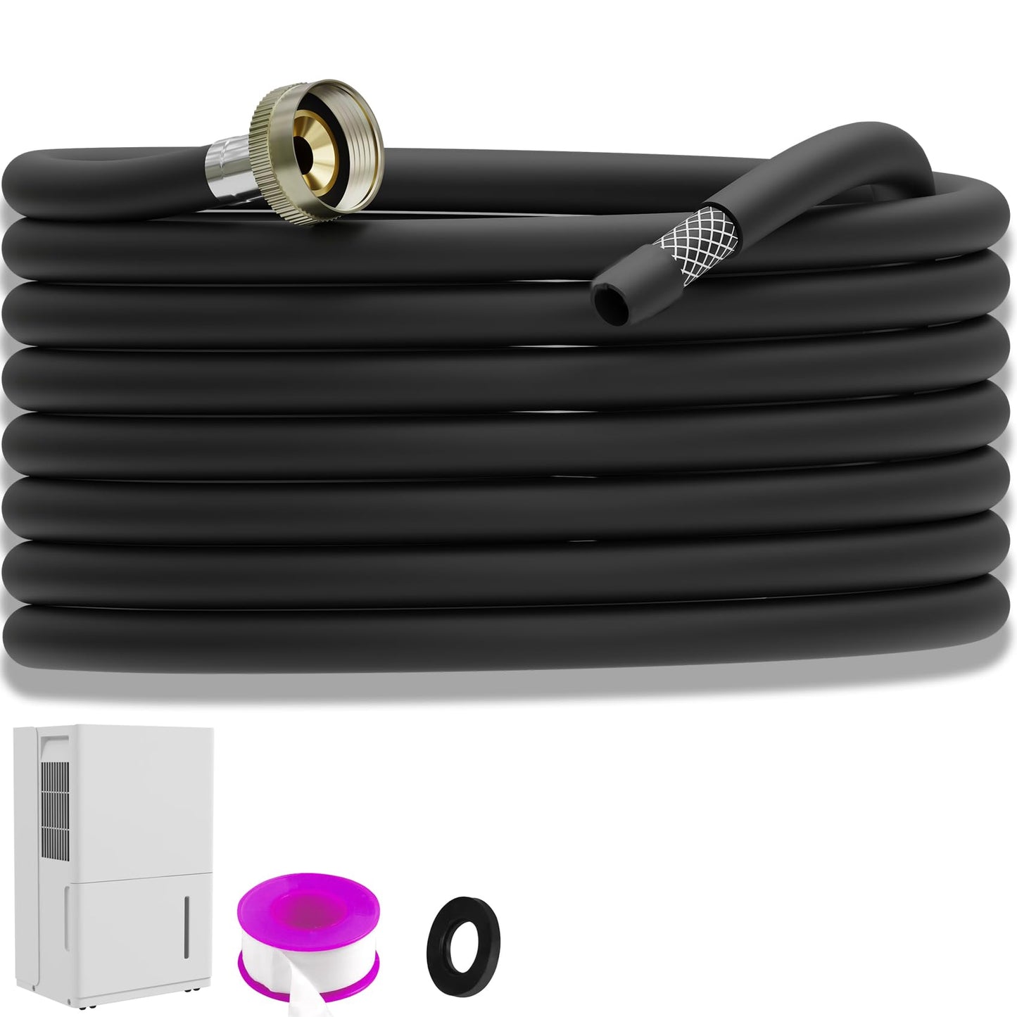 26FT Dehumidifier Drain Hose with 3/4 Inch FHT Leak-Proof and Rust-Resistant Connector Portable AC Tangle-Free Thickened Drain Hose Indoor Perfectly Fit Most Dehumidifier Models
