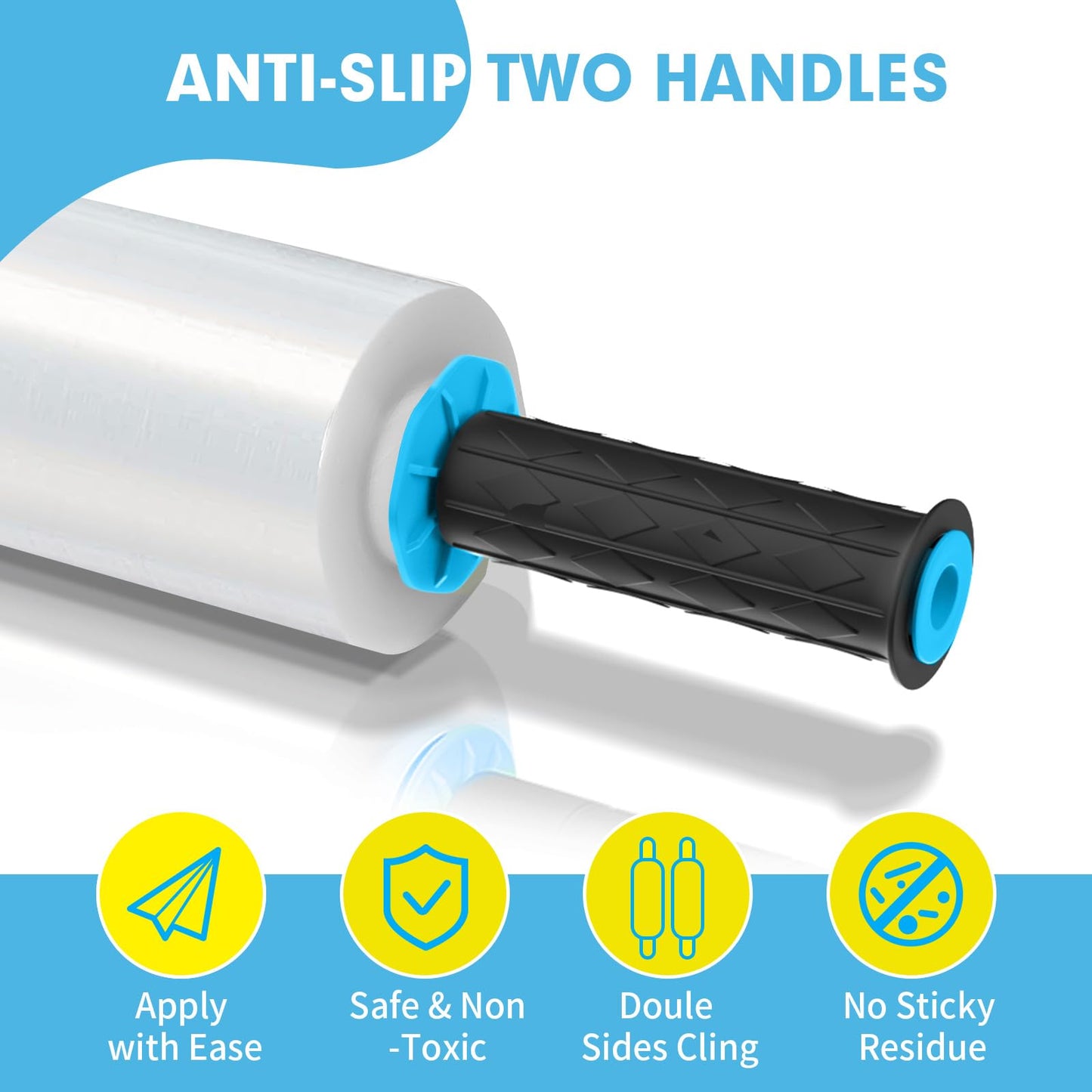 Stretch Film, PANDRI 2 Rolls Stretch Wrap with Handles Industrial Strength, Clear Shrink Wrap, Plastic Wrap for Moving Pallet Wrap, 15" x 1200 Ft Per Roll, 60 Ga, 2 Handles