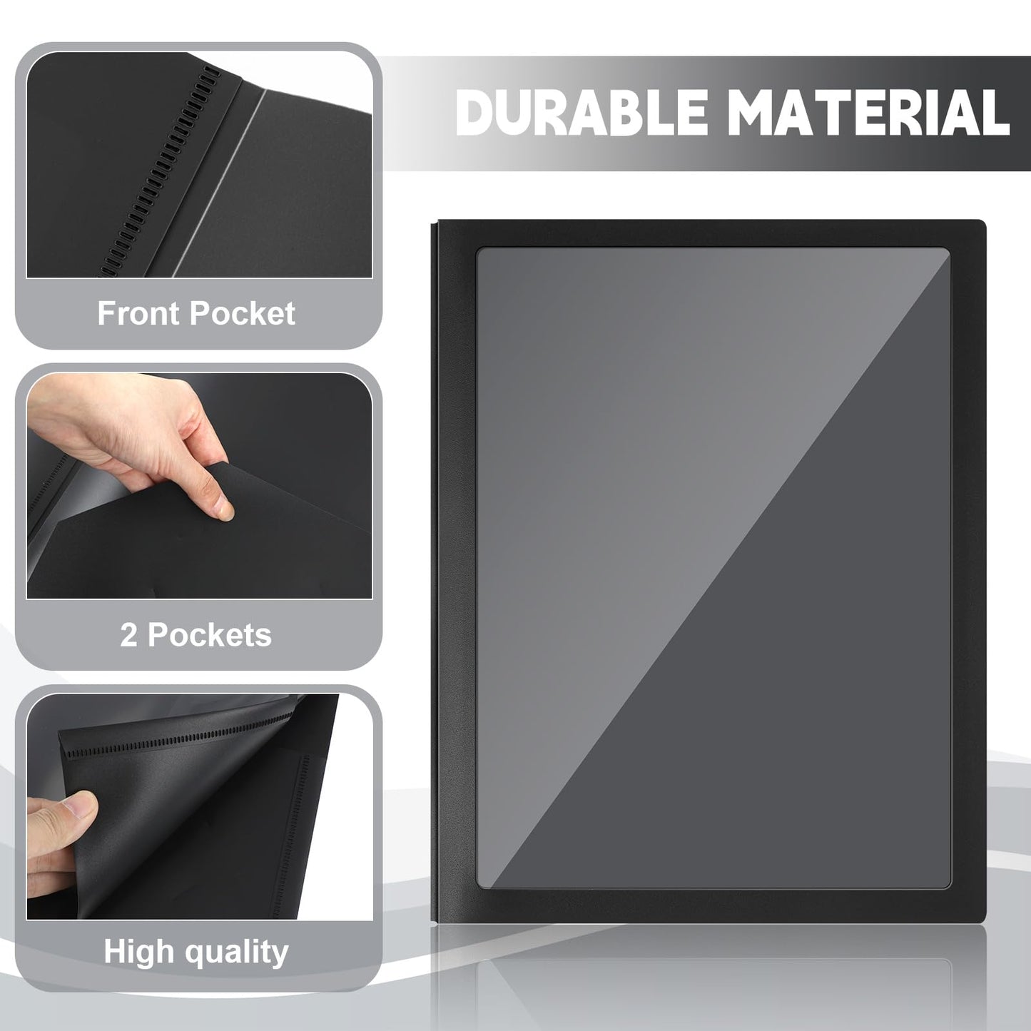 Teling 48 Pcs Plastic Folders with Front Clear Pockets and Business Card Holder 2 Pockets Folders for Letter Size Paper, School Office Financial Statements Supplies Nice Gift for School (Black)