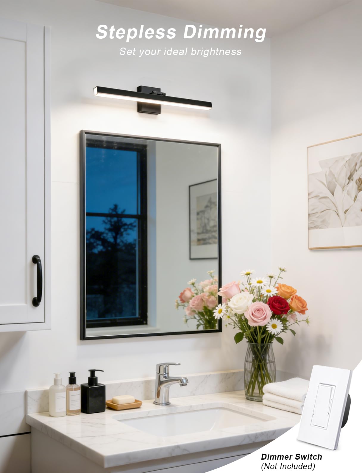 IZORRO Modern Bathroom Vanity Light 24 inch, Rotatable, 16W Dimmable Led Bathroom Light Fixture Over Mirror, Black Vanity Light Bar (Cool White 6000K)
