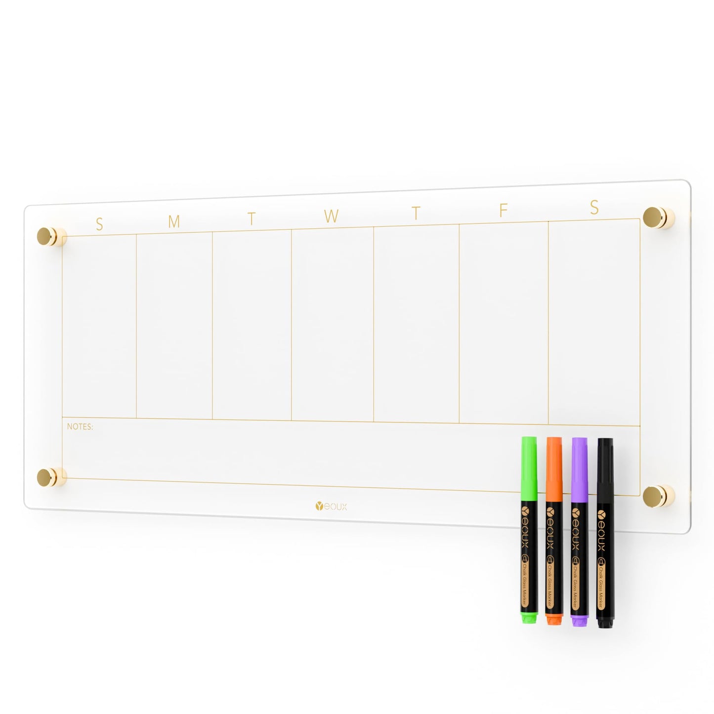 Clear Glass Weekly Dry Erase Calendar Non-Magnetic Whiteboard for Wall, 7 Day to Do List, Menu & Meal Planner White Board for Kitchen Home Office, 23x9.5, 4 Markers Included, Yeoux