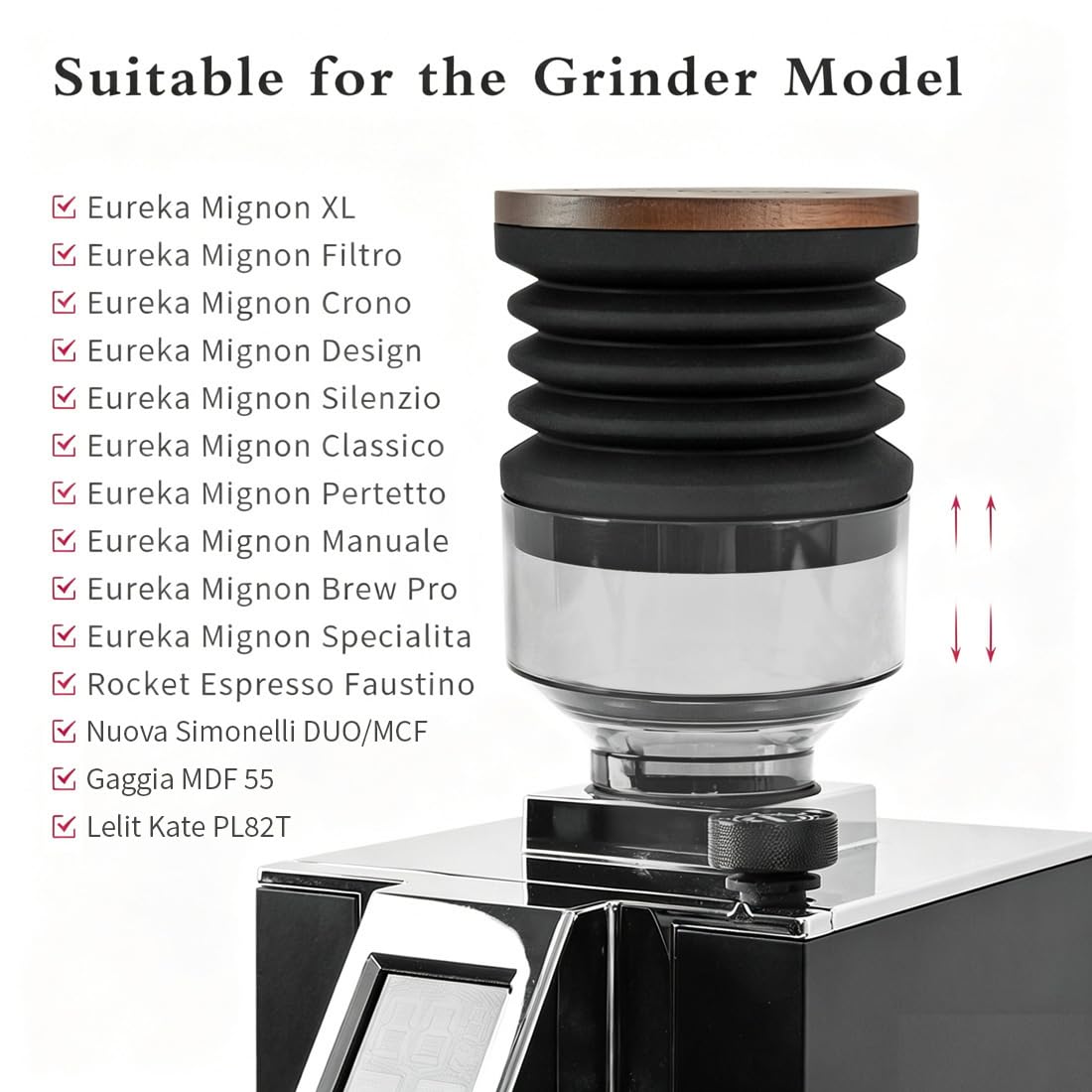 Single Dose Hopper Compatible with Eureka Mignon Espresso Coffee Grinder Silicone Bellow for Blow Out Residual Coffee Grounds (Heighten Hopper)