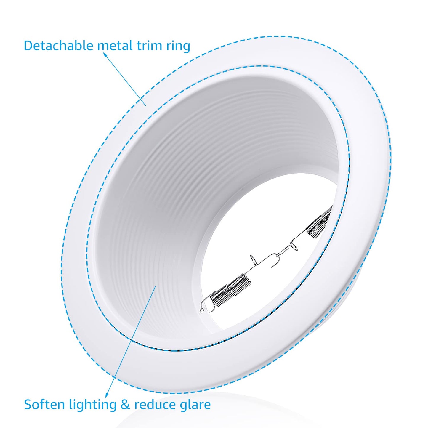TORCHSTAR 12-Pack 6 Inch Classic White Recessed Light Trim, Step Baffle with Detachable Ring, Full Metal, for 6 Inch Recessed Can, Fit Halo/Juno Remodel Housing, White