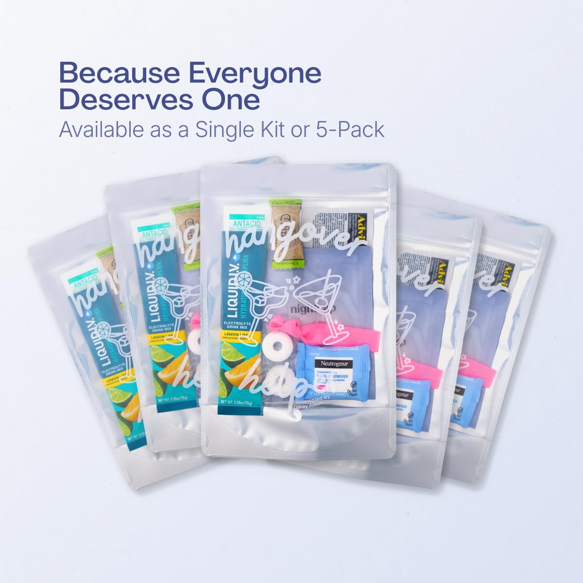 Casey Aileen Hangover Kit (5 Pack) Pre Filled Party Favors, Goodie Bags, Gift for Bachelorette, Wedding, 21st Birthday, Girls Trip and All Celebrations