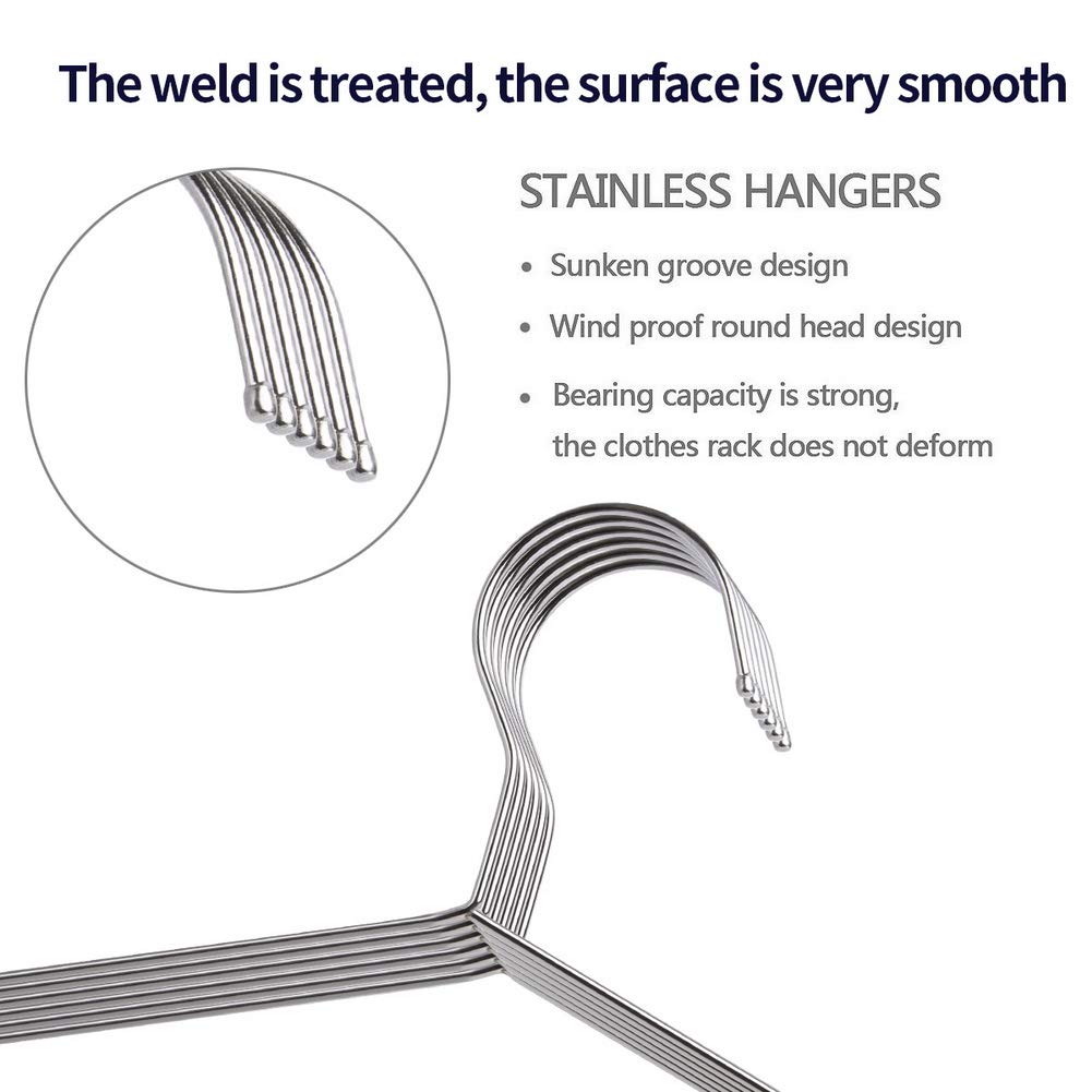 FSUTEG 40-Pack Heavy-Duty Stainless Steel Hangers – 15lb Capacity, Rustproof Metal Closet Hangers with Notched Design for Straps, Ideal for Home, Dorm, Laundry & Outdoor Use, Silver
