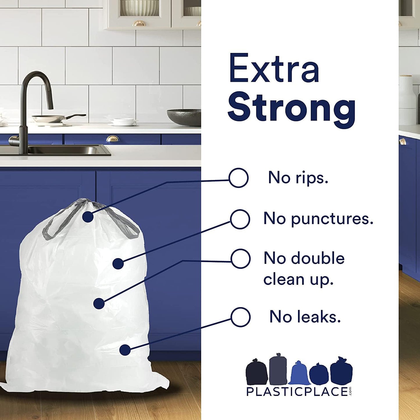 Plasticplace Custom Fit Trash Bags, Compatible with simplehuman Code G (200 Count) White Drawstring Garbage Liners 8 Gallon / 30 Liters, 17.5" x 28"