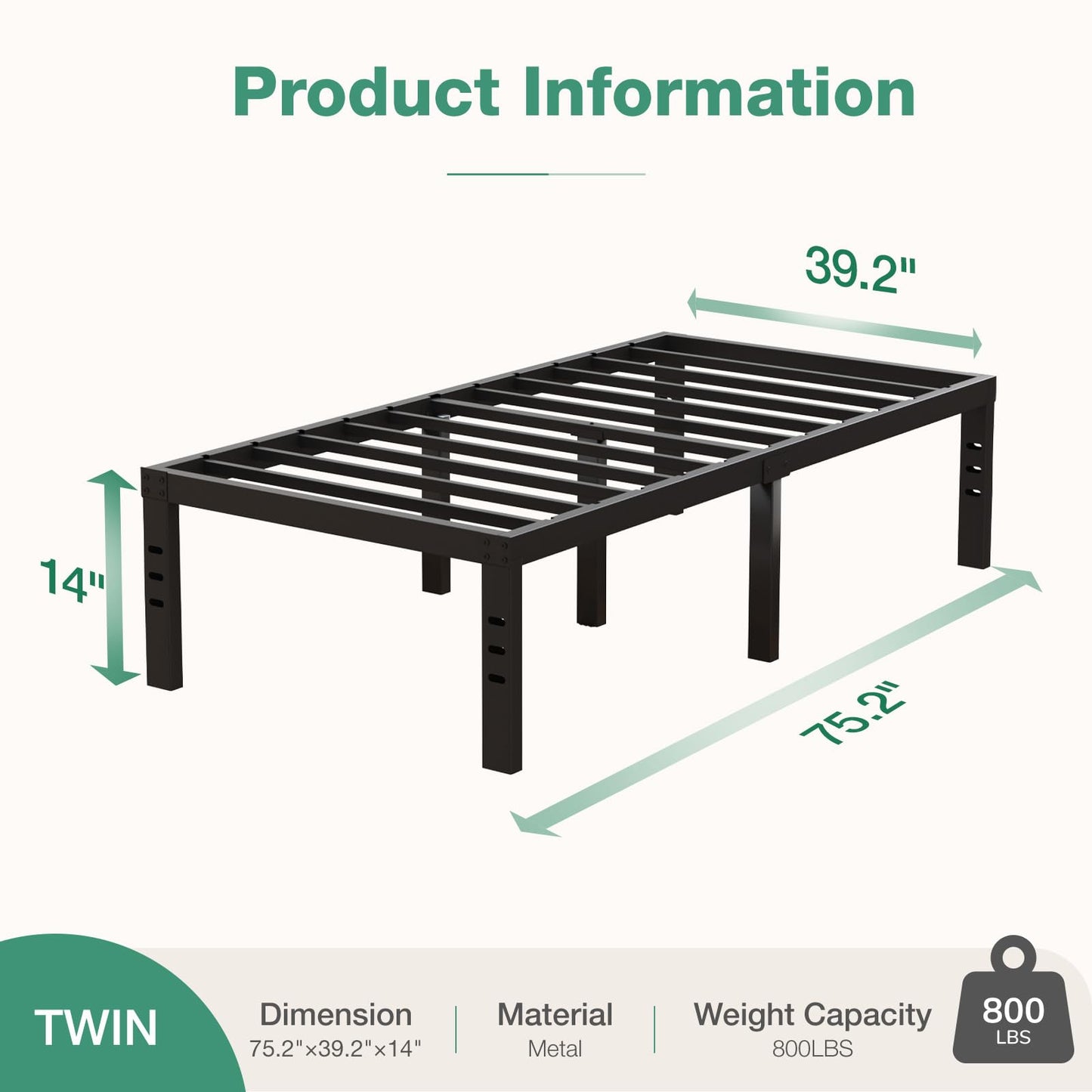 Novilla Twin Bed Frame, 14 Inch Metal Platform Bed Frame Twin Size with Storage Space Under Bed, Heavy Duty Steel Slat Support, Easy Assembly, No Box Spring Needed