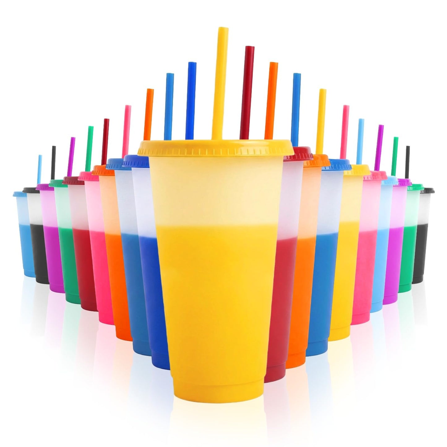 EXITOGLOBAL 19pcs 24oz Color Changing Cups with Lids and Straws, Color Changing Tumbler, Reusable Cups with Lids in Multicolors Perfect for Cold Drinks, Cold Coffee, Smoothie etc