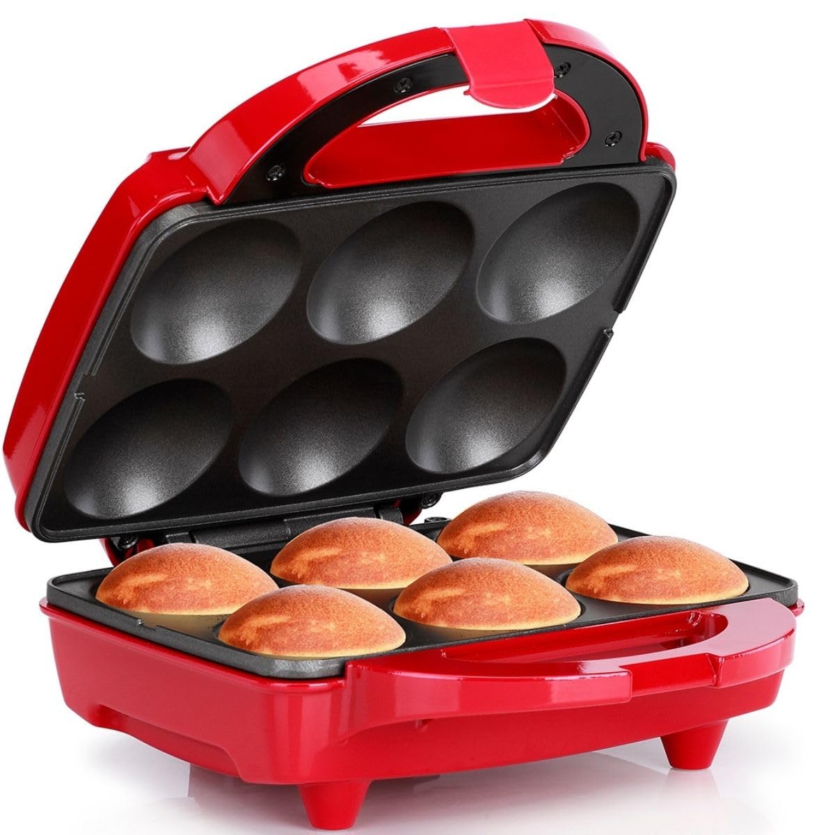 Holstein Housewares Non-Stick 6-Count Electric Cupcake Maker Machine – Bakes 6 Cupcakes, Muffins, Pizza Cups, Cinnamon Buns – Perfect for Gifts, Birthdays, Holidays, or Bake Sales, Red