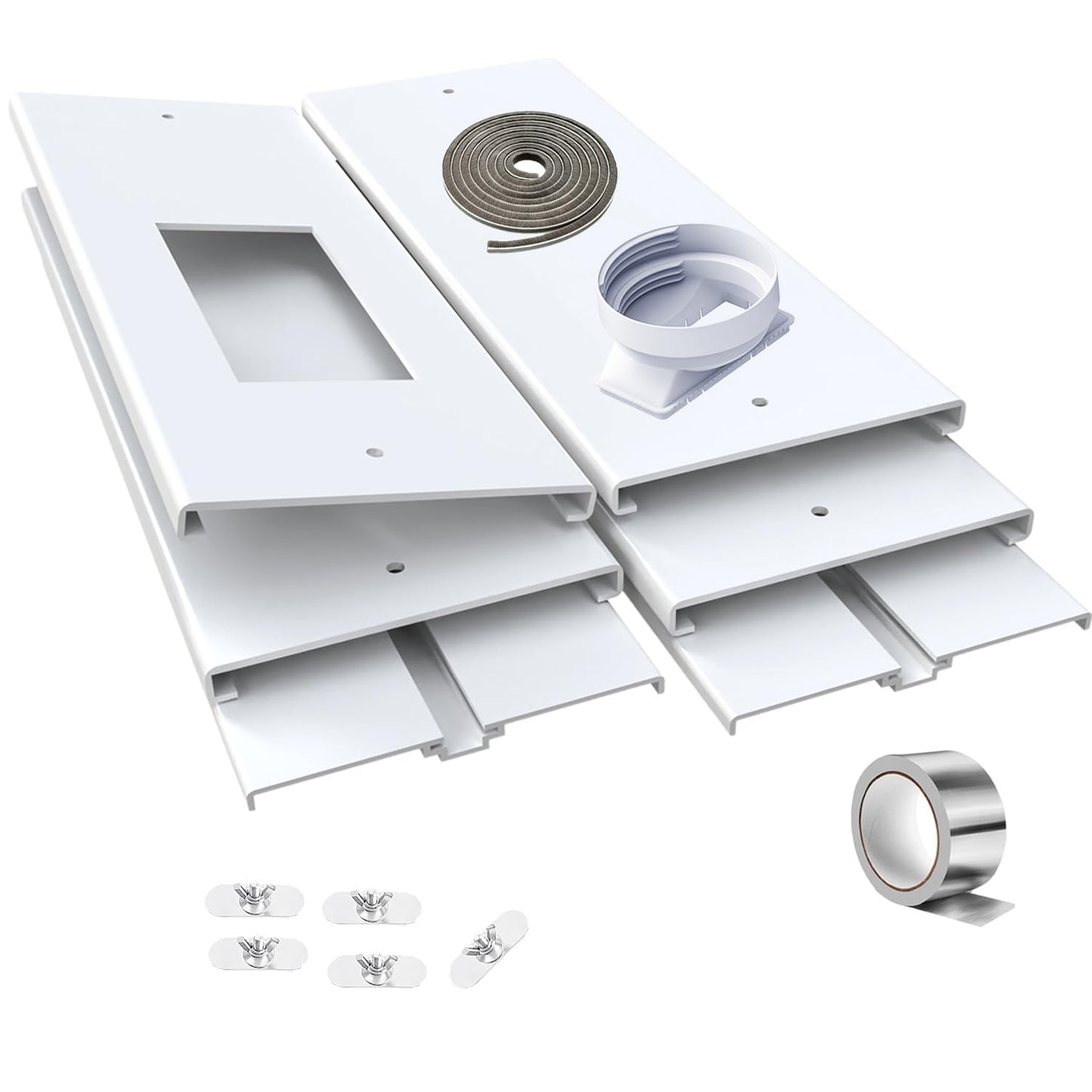 Gulrear Max 95"Sliding Door Air Conditioner Vent Kit with Screen net & 2 weather strippings Energy Saving Airtight Universal 5.0/5.9 Inch AC Hose Coupler Portable AC Balcony Door Plates kit