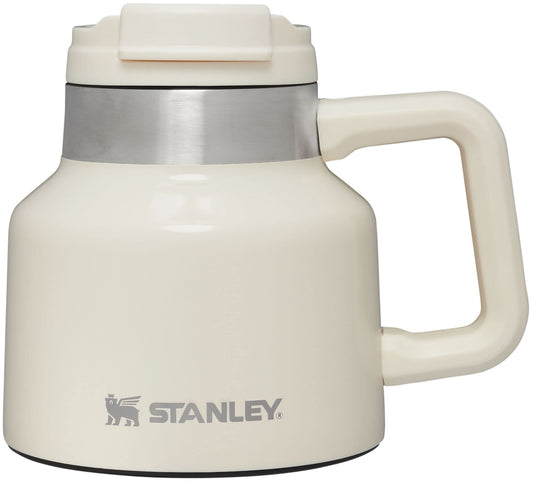 STANLEY Tough-To-Tip Admiral's Mug 20 oz | Twist-on Flip Open Lid | Wide Body with Non-Skid Rubber Base | Insulated Stainless Steel Coffee Cup | BPA-Free | Cream Gloss