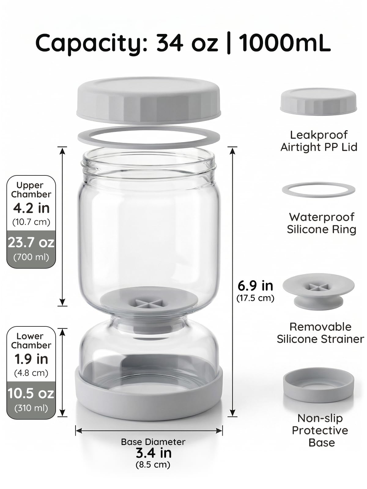 Homnoble Pickle Jar, Pickle and Olive Hourglass Jar Pickle Juice Separator from Wet and Dry, Upgrade Food-grade ABS Lid and BPA Free Hourglass Pickle Jar for Airtight Food Storage 2 Pack