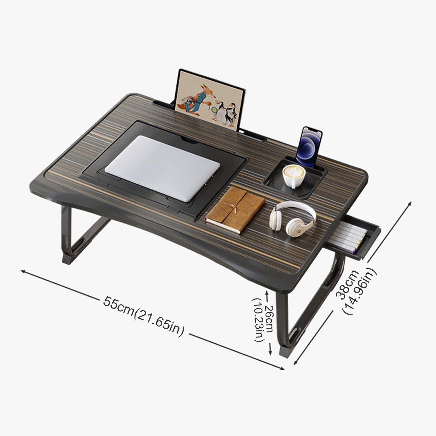 Laptop Desk for Bed, Adjustable Laptops Stand with 6 Different Angles, Portable Lap Tray Table with Storage Drawer and Cup Holder, Laptop Bed Desk Tray for Eating Working Writing Reading (Black)