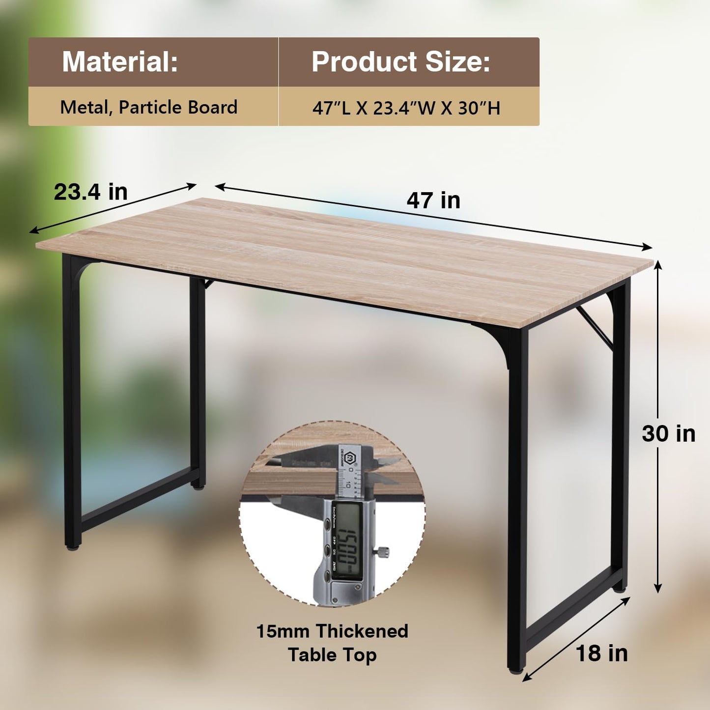 FDW 47 inches Computer Desk/Home Office Desk/Writing Study Table/Modern Simple Style PC Desk with Metal Frame,Nature