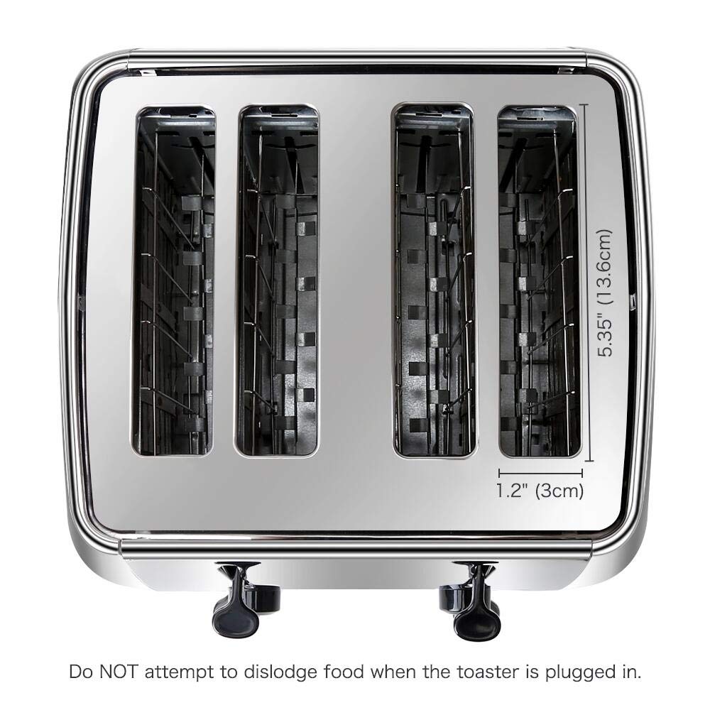 prepAmeal Toaster 4 Slice Stainless Steel Bagel Toaster Extra Wide Slots with 6 Browning Setting, Bagel/Reheat/Defrost/Cancel Function for Toasting Bread, Bagels and Waffles, 1500W, Silver