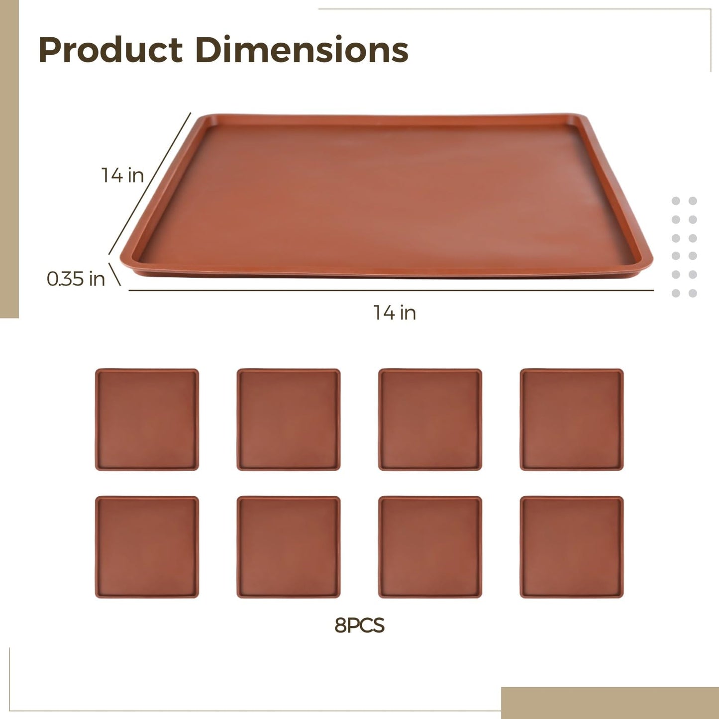 Skdqiee 8 Pcs Silicone Dehydrator Liners, 14 x 14 in Silicone Sheets for Dehydrator Work with Excalibur, Non-Stick Fruit Leather Sheet with Border for Produce Meat Liquid